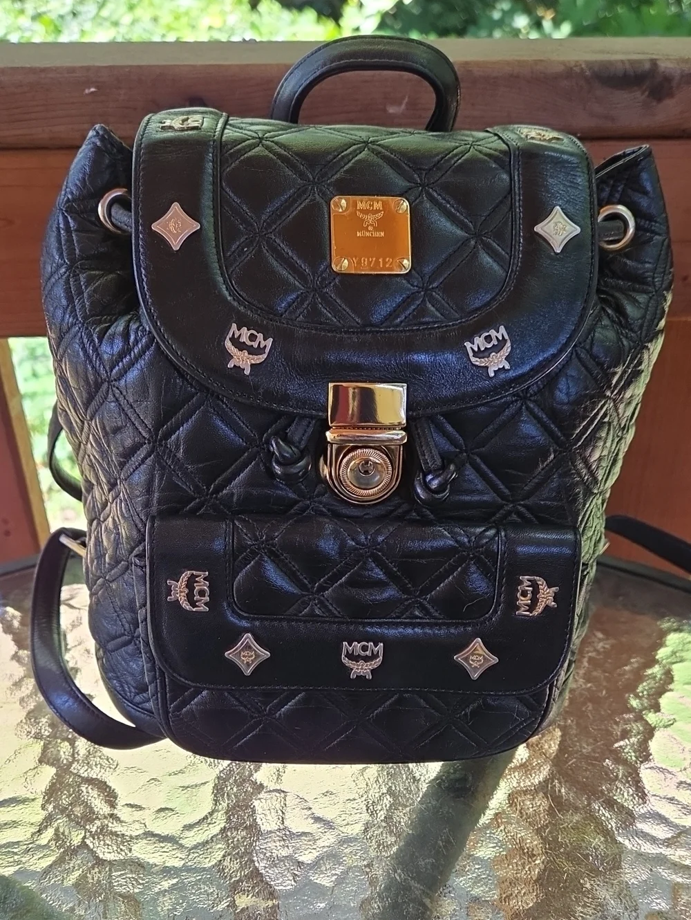 Black MCM Quilted  Backpack